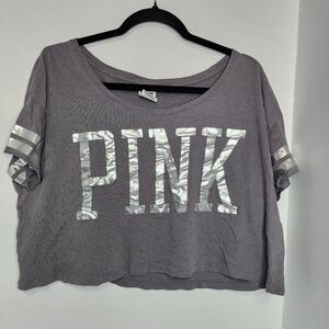 Gray PINK Cropped T-Shirt